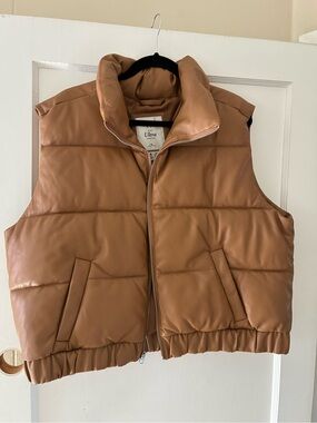 Abercrombie & Fitch Brown Vegan Leather Zip Puffy Vest